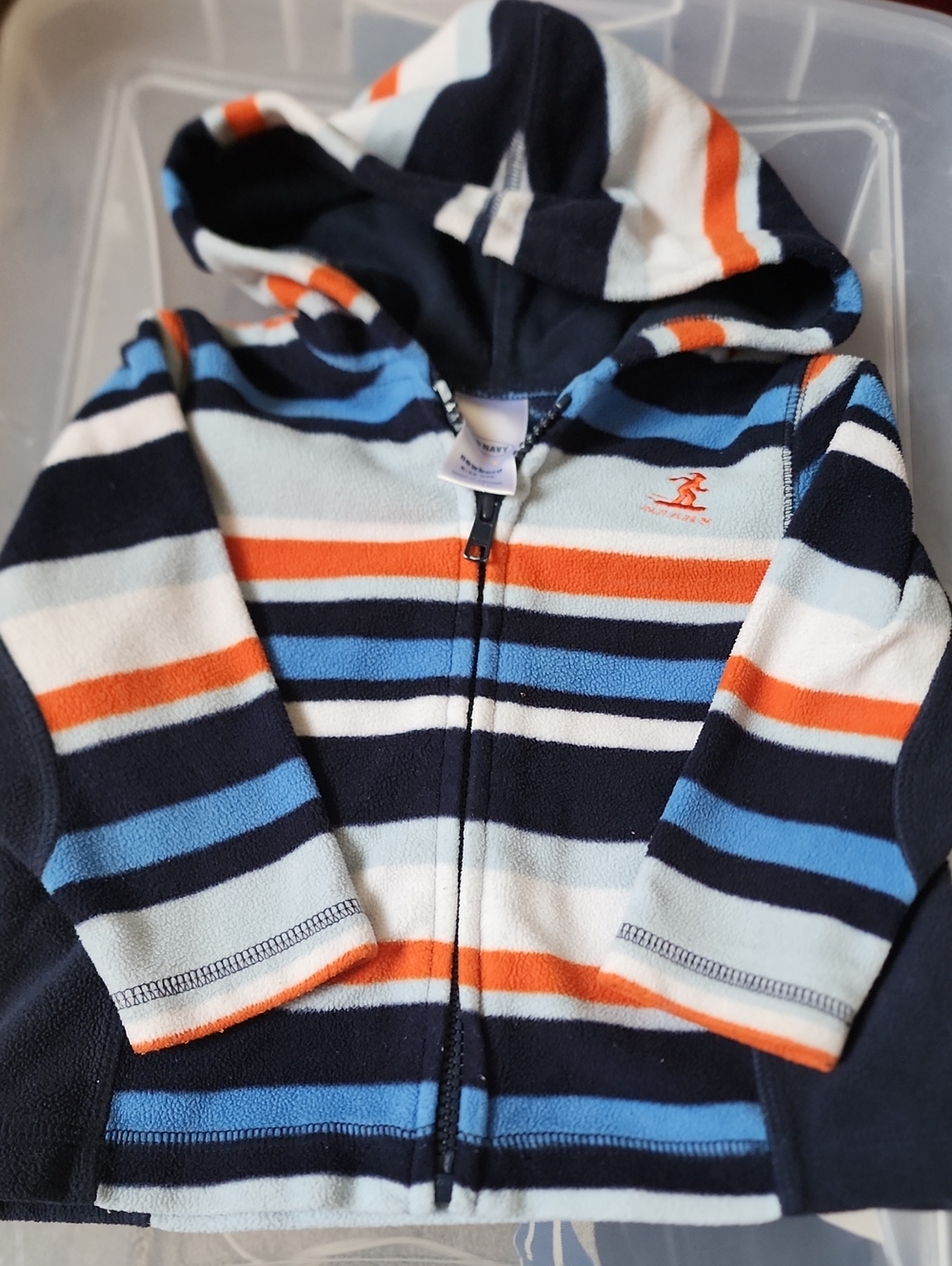 6-12 Months Vintage Old Navy Striped Hooded Zip-Up Fleece Jacket